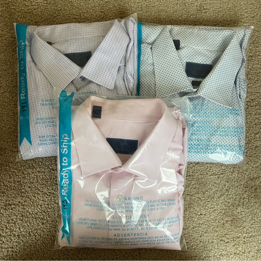 David Donahue Men’s Dress Shirt Bundle - Purple, Blue & Pink - 18.5 - 34/35